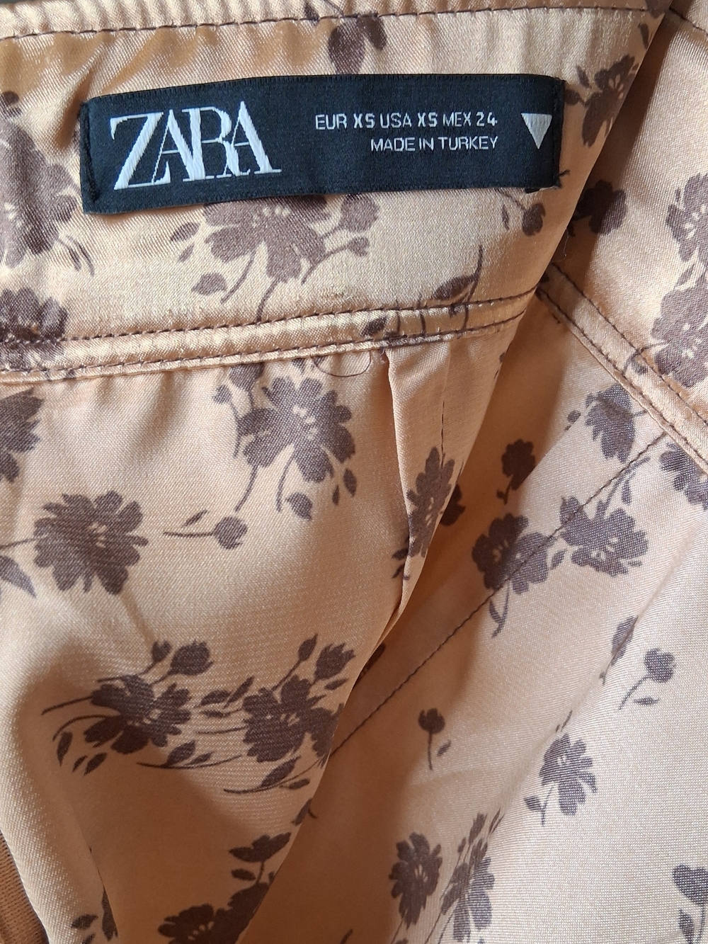 Zara Floral Satin Midi Skirt Champagne Brown Peach XS - Picture 5 of 5